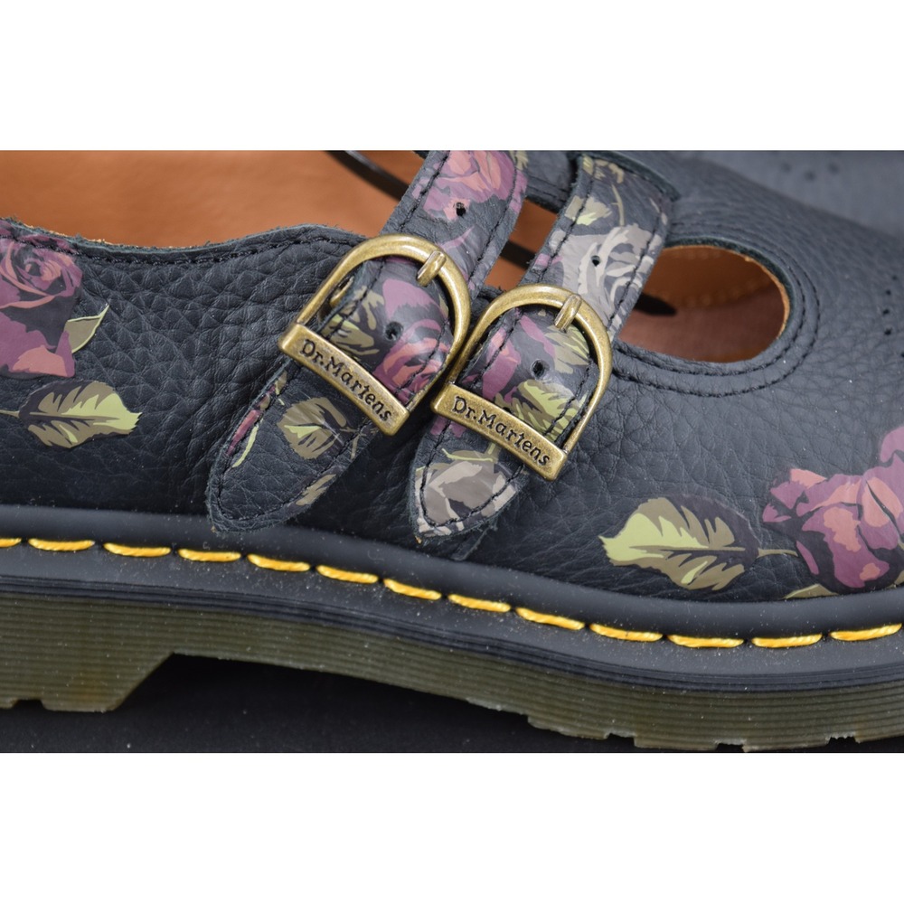 Dr. Martens 8065 Mary Jane Women Black Floral Rose Double Buckle T-Strap Shoes - Picture 3 of 9